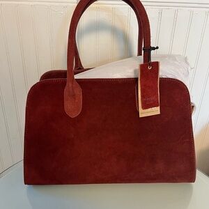 Margot Burgundy Red Suede New York Shoulder Bowling Bag Handbag Tote